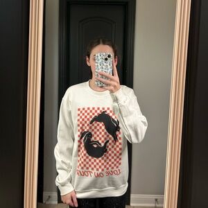 White Graphic Crew Neck Sweater